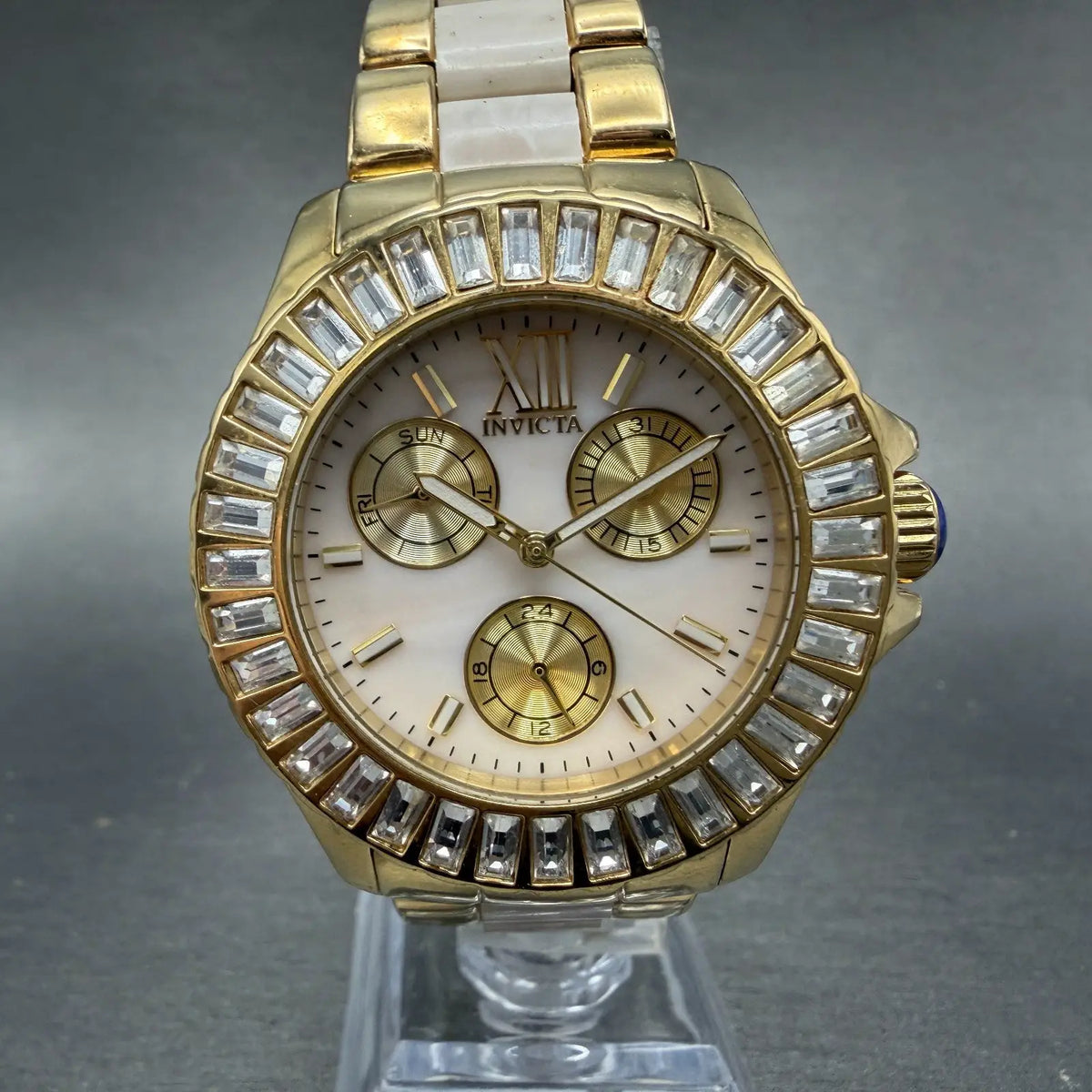 Invicta Angel Watch Women 38mm MOP Dial Gold Toe Daydate Round 29084 New Battery0