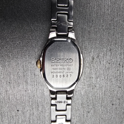 Seiko Watch Women 17mm Blue Dial Two Tone Oval 1N01-0CT0 New Battery Vintage JP10