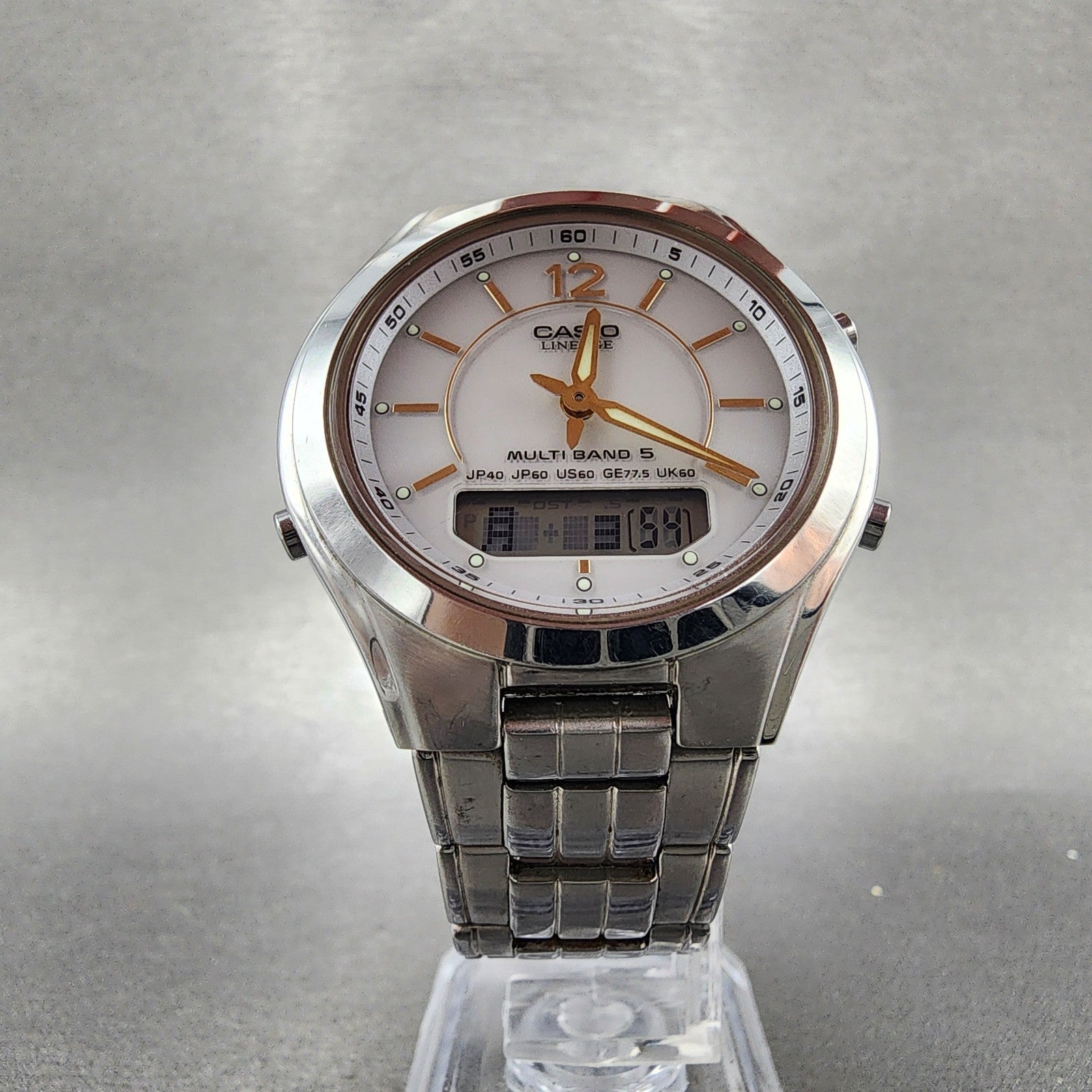 Casio Lineage LCWM200 Watch Men 38mm White Dial Steel Analog Digital Solar Runs5