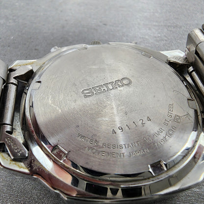 Seiko Chronograph Watch Men 39mm Blue Dial Silver Tone Date 7t92-0cl0 New Batt