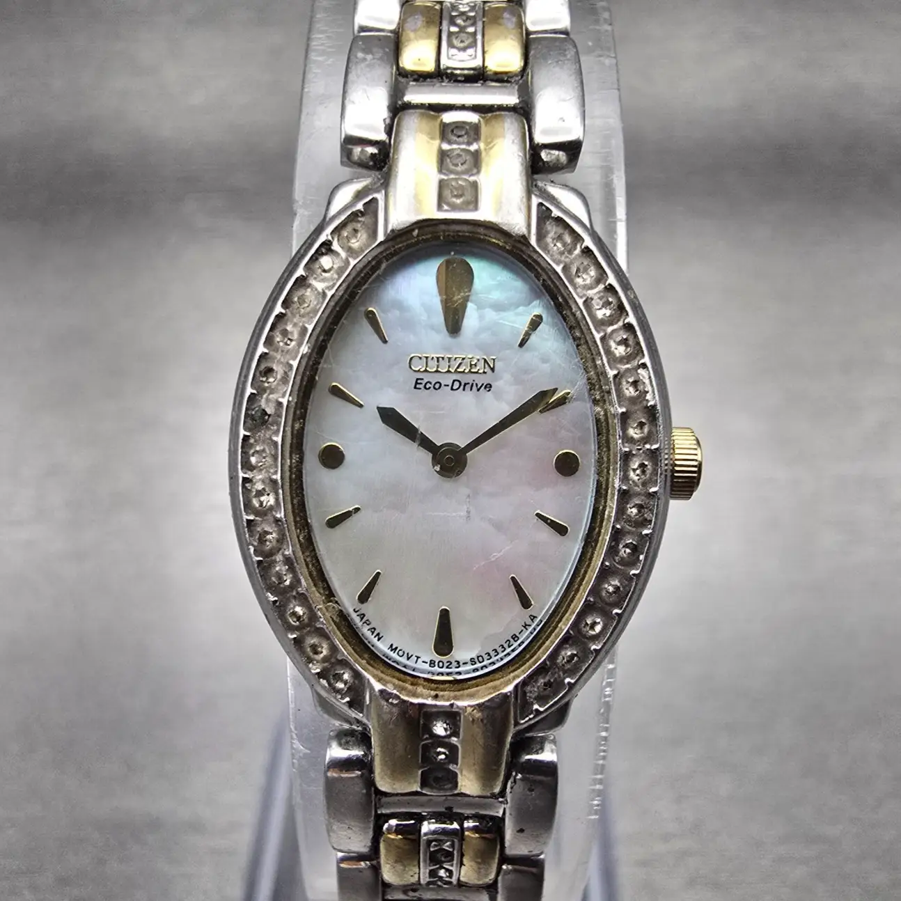 Citizen Eco-Drive Watch Women 18mm MOP Dial Gemmed Oval B023-S019214 Works0