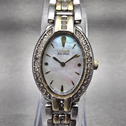 Citizen Eco-Drive Watch Women 18mm MOP Dial Gemmed Oval B023-S019214 Works0