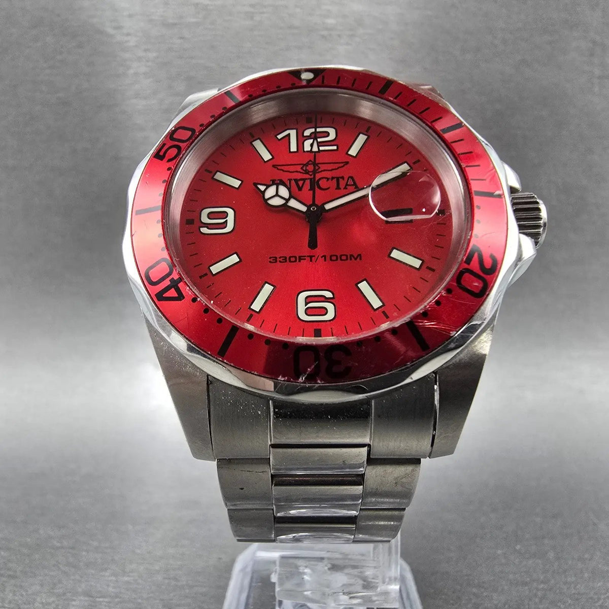 Invicta Pro Diver Watch Men 43mm Red Dial Silver Date Round 15440 New Battery5