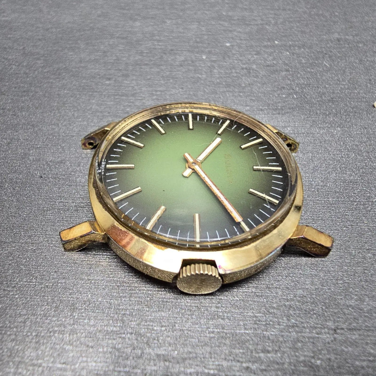 Bulova Watch Men 32mm Green Dial Gold Plated Manual Wind Round N1 PARTS6