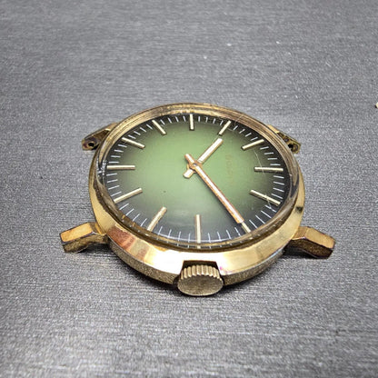 Bulova Watch Men 32mm Green Dial Gold Plated Manual Wind Round N1 PARTS6