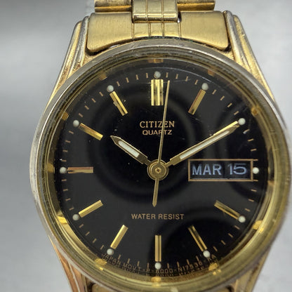 Citizen CQ Watch Women 23mm Black Dial Gold Tone Daydate 6000-S38231 NewBatteryA1