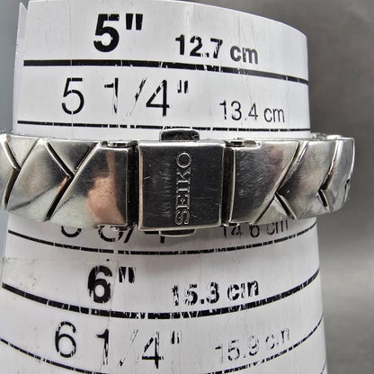 Seiko Solar Tank Watch Women 15mm MOP Dial Two Tone Rectangle V116-0AJ0 Runs10