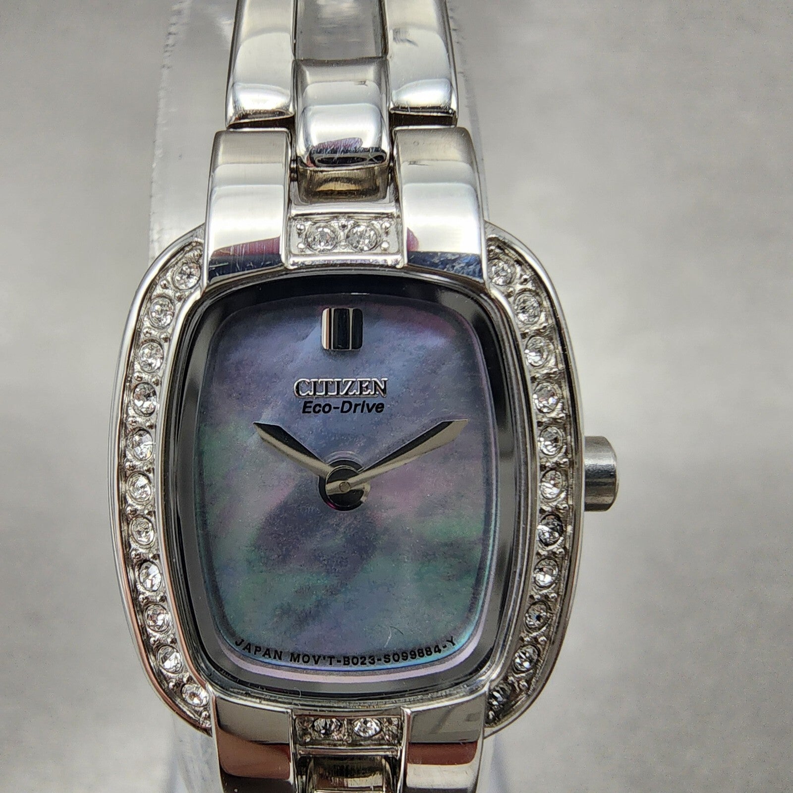 Citizen EcoDrive Watch Women 17mm MOP Dial Steel Rectangle Crystal Works2