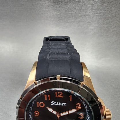 Stauer Blazon Watch Men 36mm Black Dial Rose Gold Tone Round 23523 New Battery