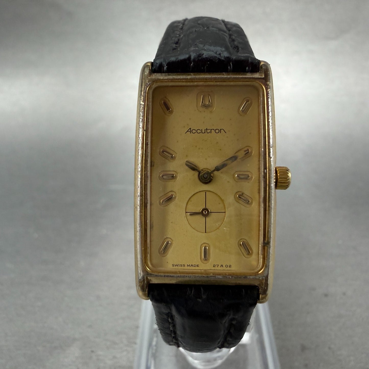 Bulova Accutron Tank Watch Women 18mm Champagne Dial Gold Tone 27A02 New Battery0