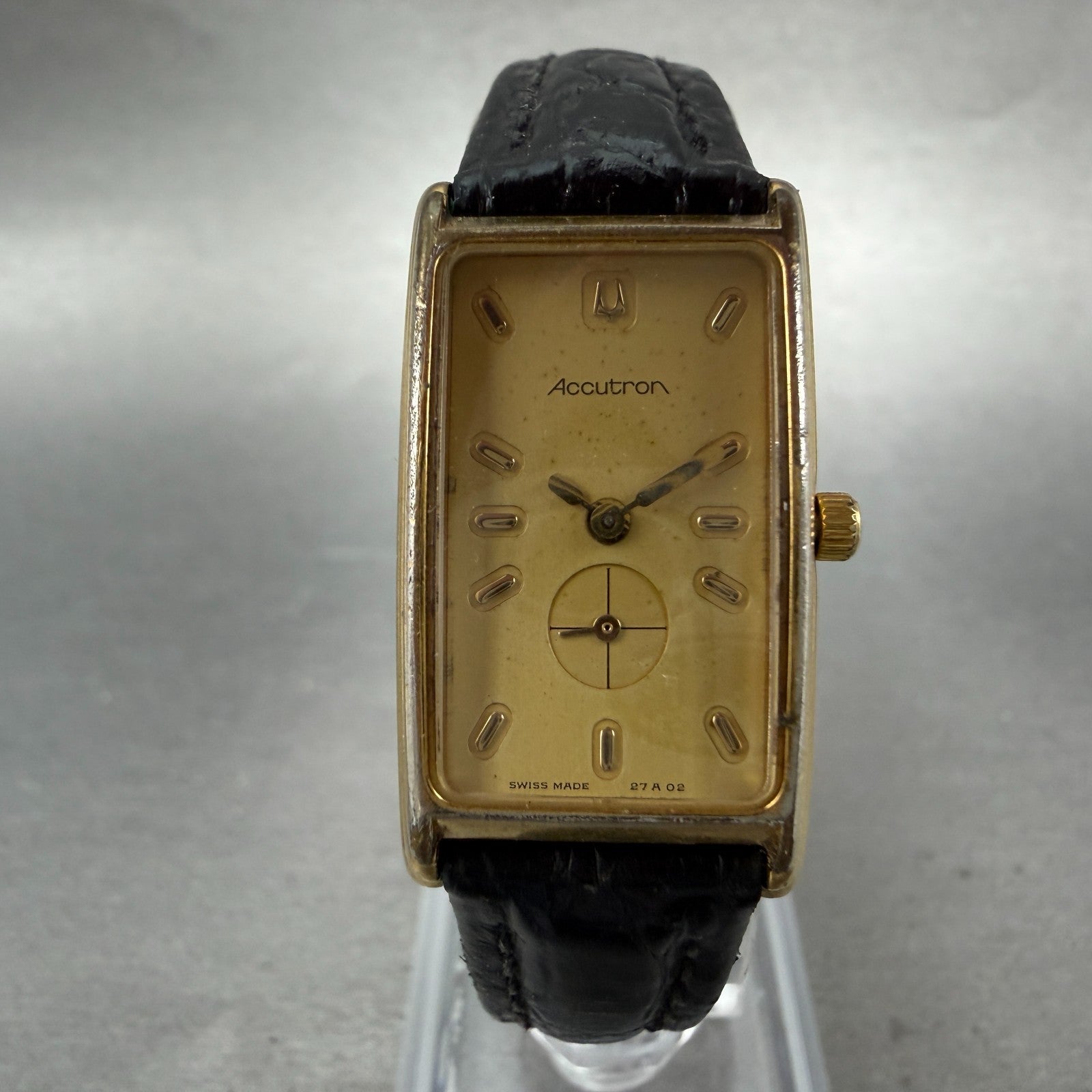 Bulova Accutron Tank Watch Women 18mm Champagne Dial Gold Tone 27A02 New Battery0