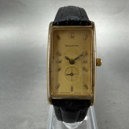 Bulova Accutron Tank Watch Women 18mm Champagne Dial Gold Tone 27A02 New Battery0