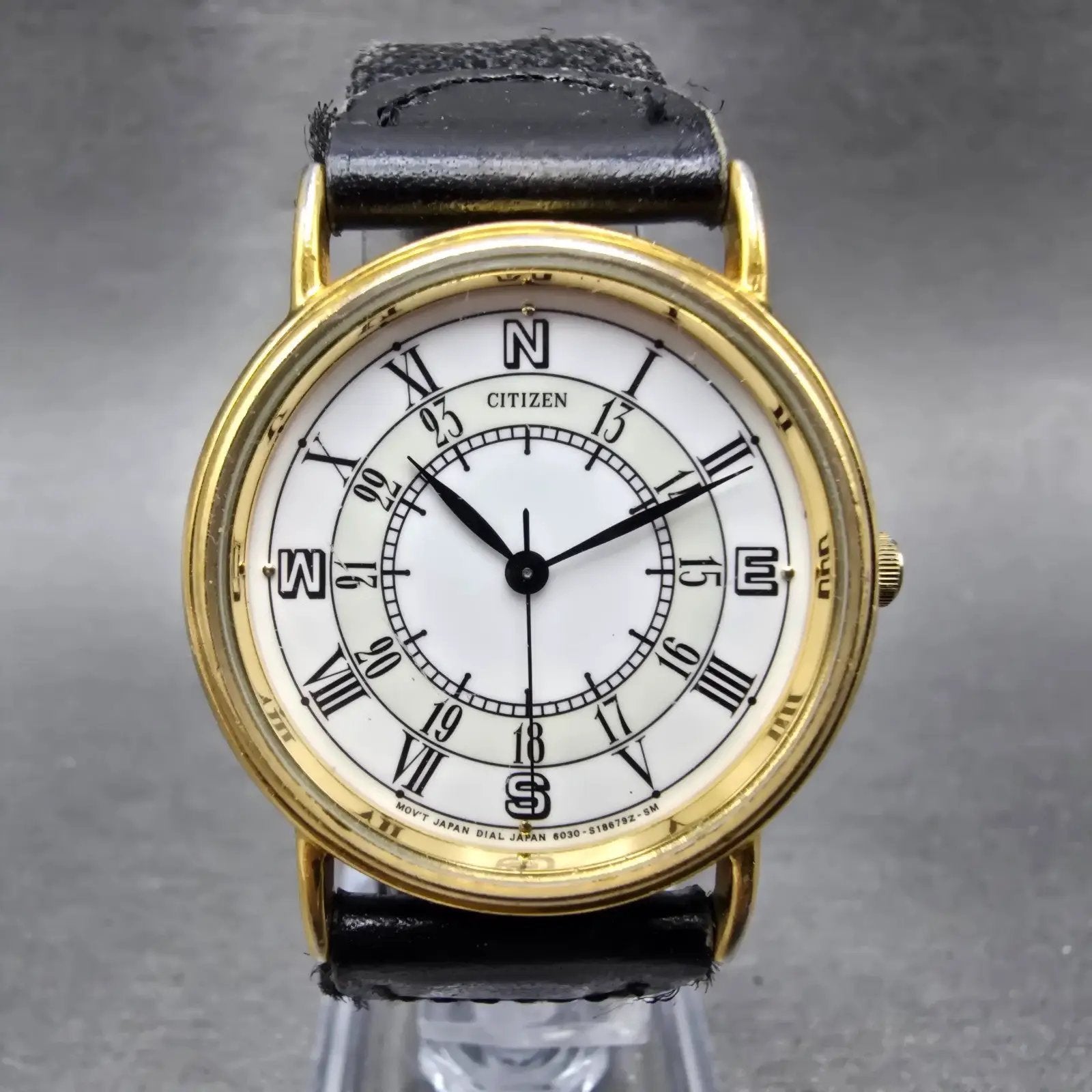 Citizen Watch Men 32mm White Dial Gold Tone Round 6030-S04565 New Battery VTG0