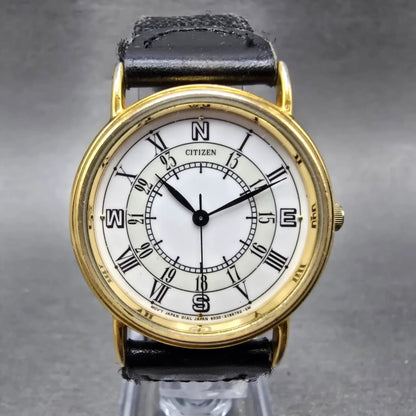 Citizen Watch Men 32mm White Dial Gold Tone Round 6030-S04565 New Battery VTG0