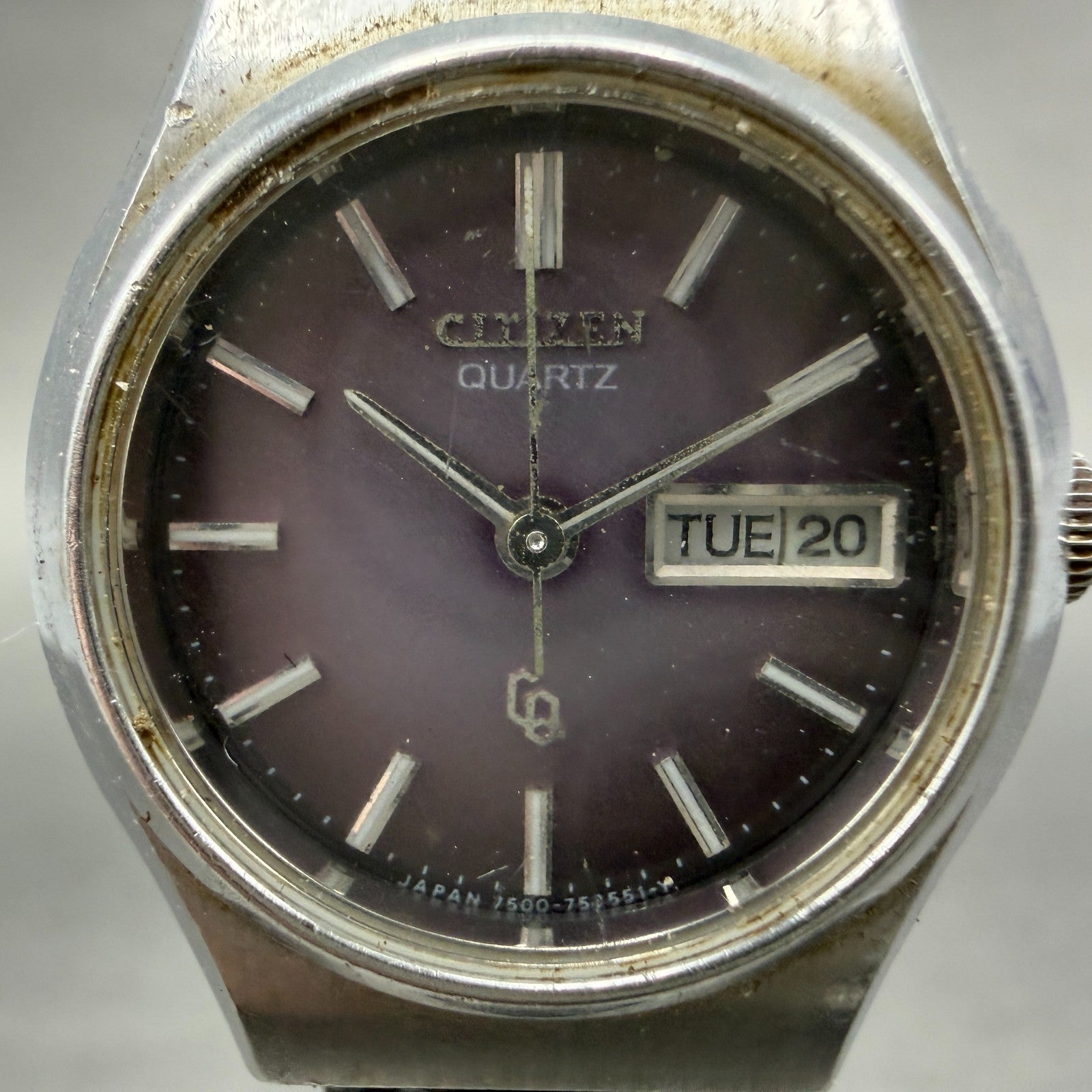 Citizen CQ Watch Women 26mm Purple Dial Silver Tone Daydate Round New Battery AB1