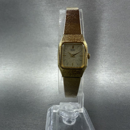 Seiko Watch Women 17mm Champagne Dial Gold Tone Rectangle 2C205789 New Battery5