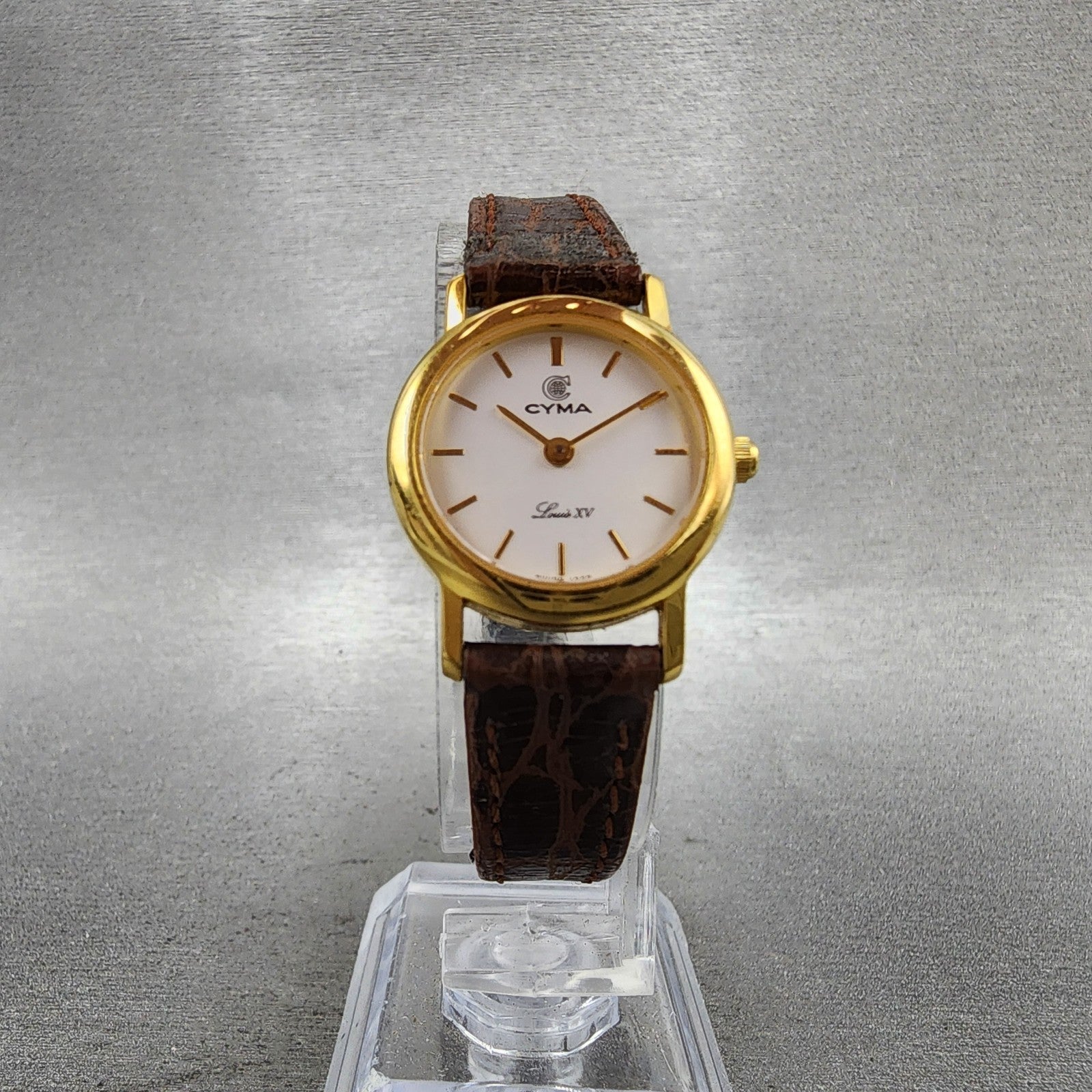 Cyma Louis XV Watch Women 22mm White Dial Gold Tone Round 348 New Battery5