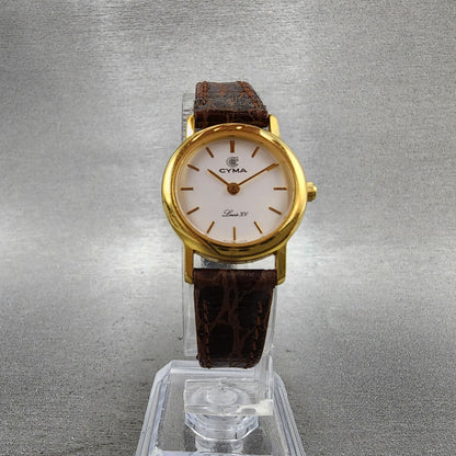 Cyma Louis XV Watch Women 22mm White Dial Gold Tone Round 348 New Battery5