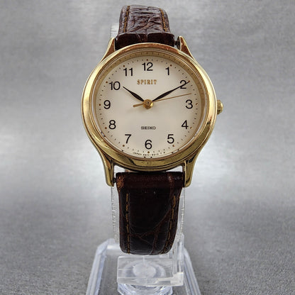 Seiko Spirit Watch Women 27mm White Dial Gold Tone 5e31-6c8a New Battery