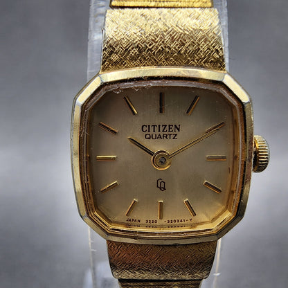 Citizen CQ Watch Women 16mm Champagne Dial Gold Tone 3220320352 New Battery1