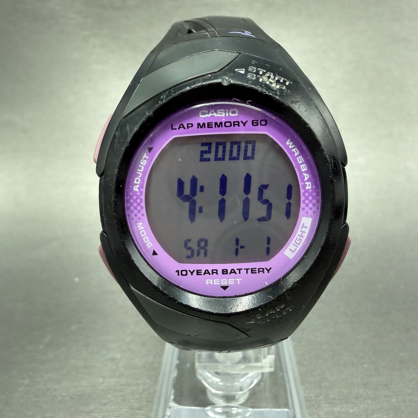 Casio PHYS STR-300 Watch Women 36mm Digital Black Purple Alarm Chrono New Batt0