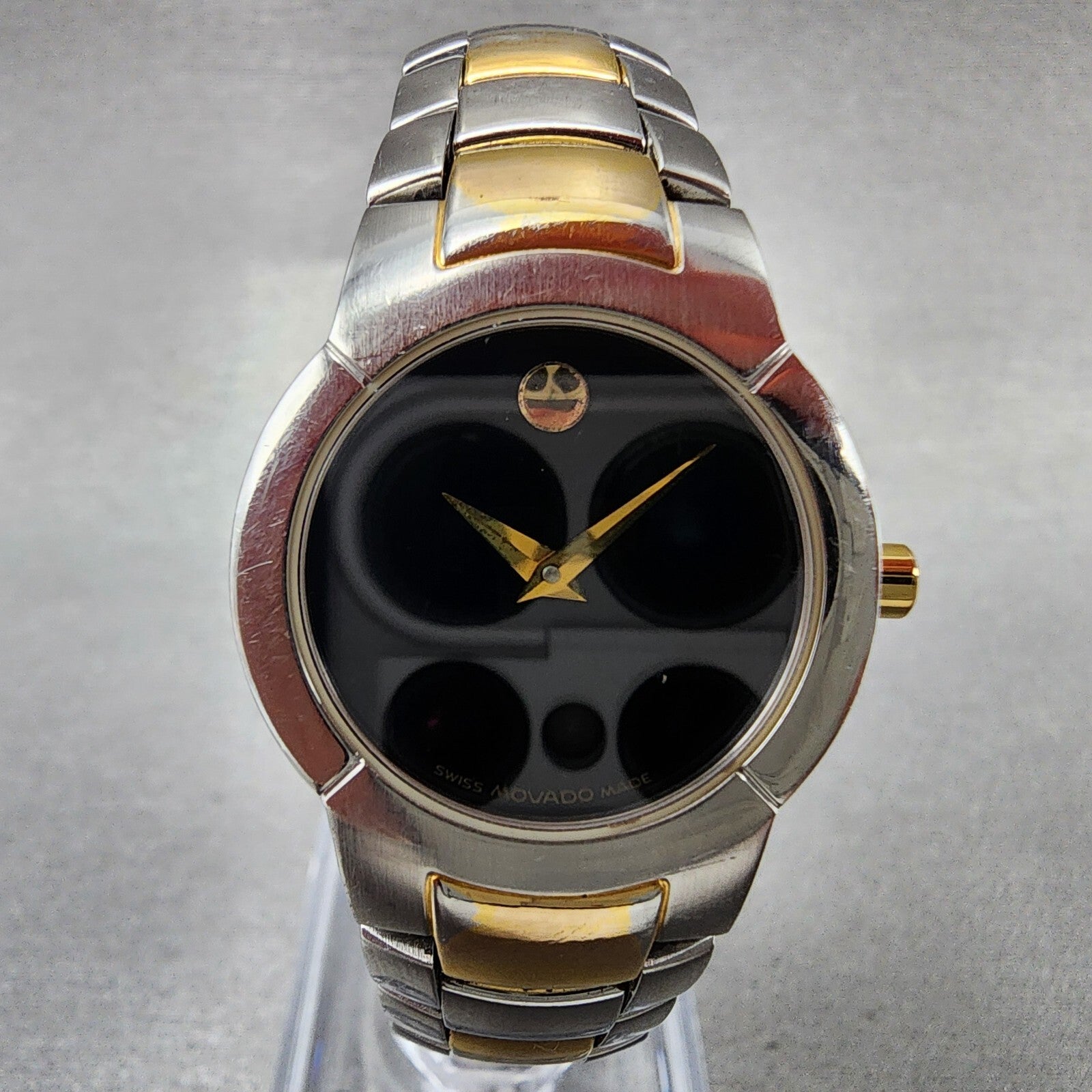 Movado Amorosa Watch Women 25mm Black Dial Two Tone Round 81.A1.1842 New Battery1