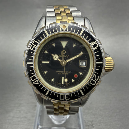 Zodiac Professional Dive Watch Women 29mm Black Dial Two Tone Date Red Dot Works0
