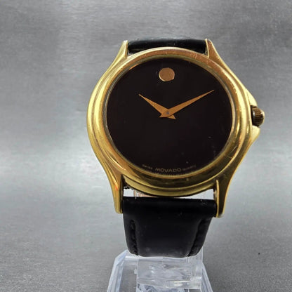 Movado Museum Watch Men 35mm Black Dial Gold Tone Round 87 E4 0863 New Battery M7