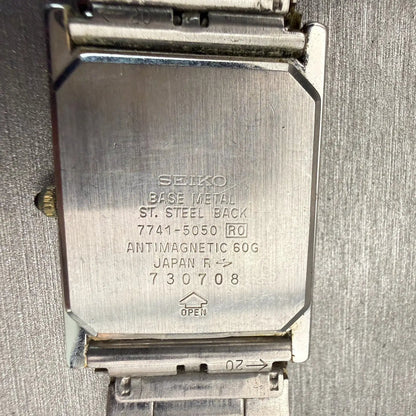 Seiko Dolce Watch Men 25mm Silver Dial Two Tone Rectangle 7741-5050 New Battery10