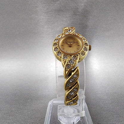 Wittnauer Watch Women 19mm Gold Dial Gold Tone Round Crystal Accents New Battery5