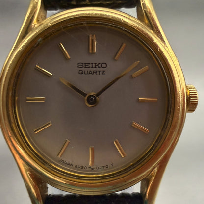 Seiko Watch Women 19mm Silver Dial Gold Tone Round 2P20-0080 New Battery1