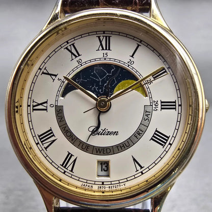 Citizen Astro Fantasy Moon Phase Watch Women 30mm White Dial Gold Tone New Batt1