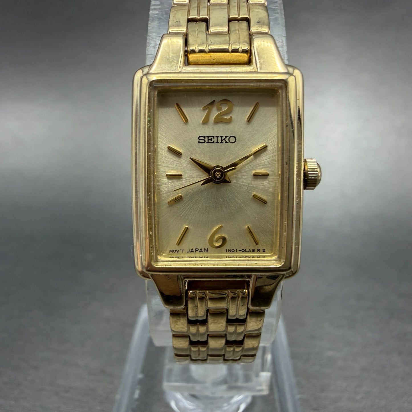Seiko Tank Watch Women 16mm Champagne Dial Gold Tone 1N01-0FH0 New Battery NHJ0