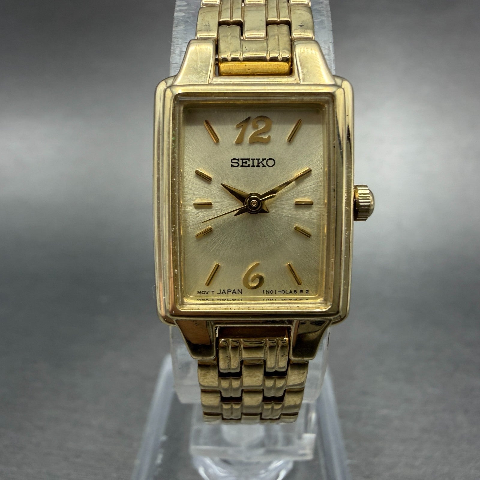Seiko Tank Watch Women 16mm Champagne Dial Gold Tone 1N01-0FH0 New Battery NHJ0