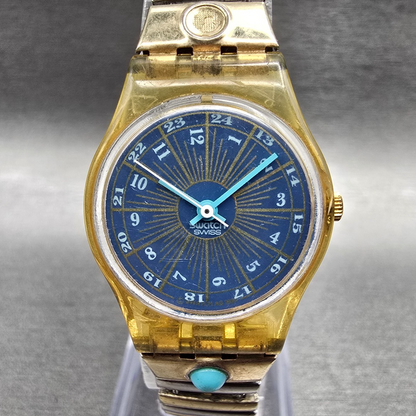 Swatch Tournevis Watch Women 25mm Blue Dial Yellow Case Round LK145 New Battery0