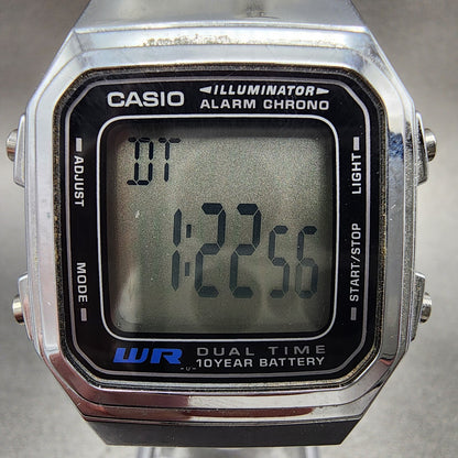 Casio A178W Watch Men 34mm Digital Silver Tone Alarm Chrono Illuminator New Batt1