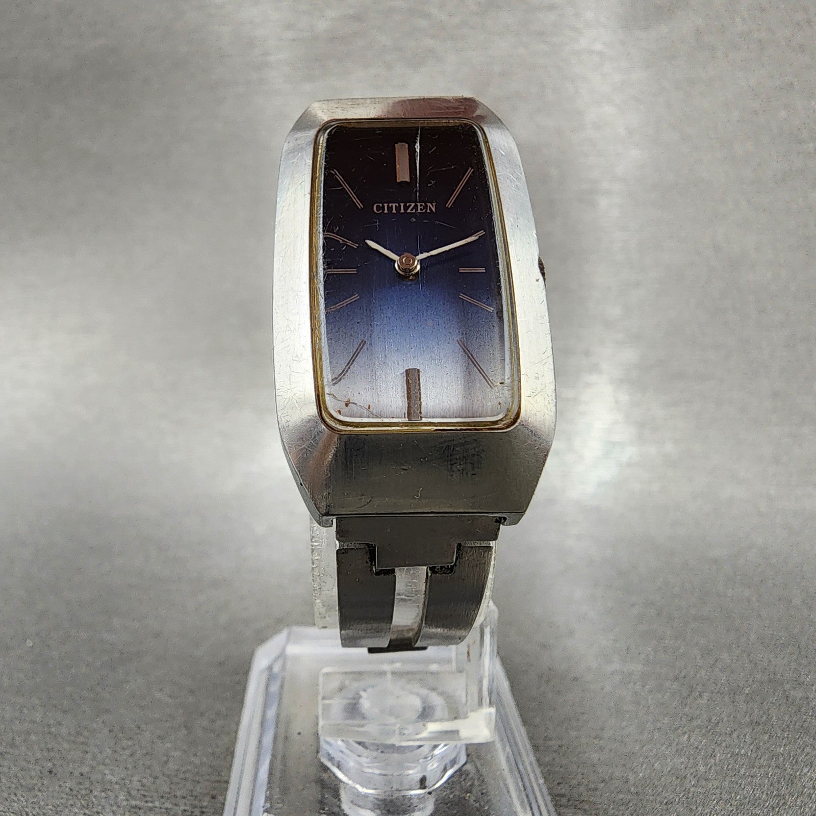 Citizen Tank Watch Women 21mm Blue Dial Steel Rectangle Manual Wind Runs VTG5