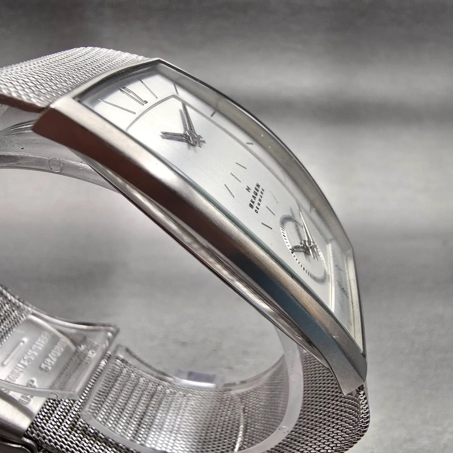 Skagen Dual Time Watch Men 30mm Silver Dial Silver Tone Rectangle 281LSS New Bat3