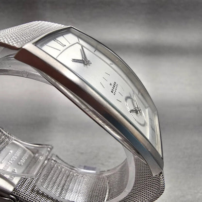 Skagen Dual Time Watch Men 30mm Silver Dial Silver Tone Rectangle 281LSS New Bat3