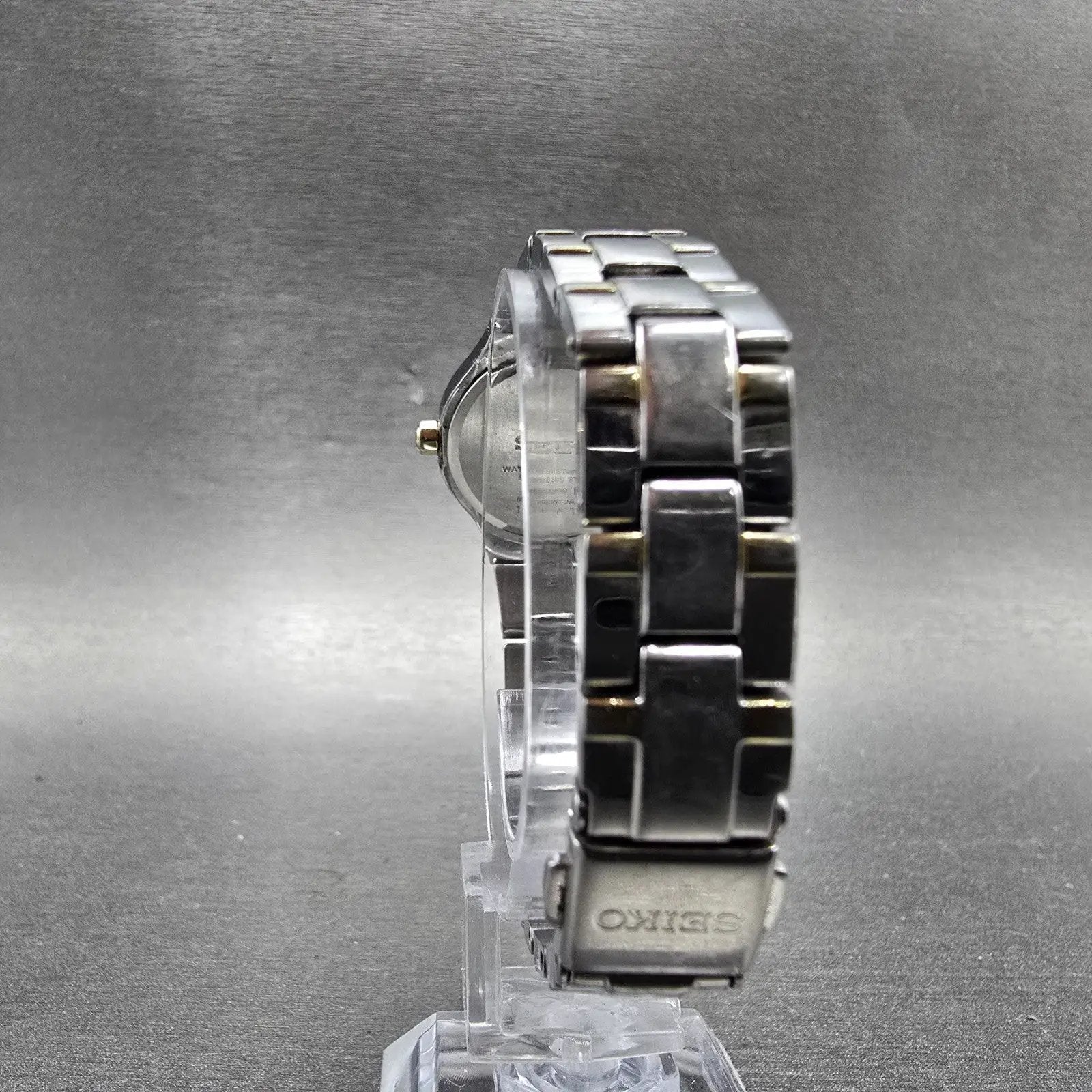 Seiko Solar Watch Women 24mm MOP Dial Two Tone Round V115-0AB0 Runs Bracelet7