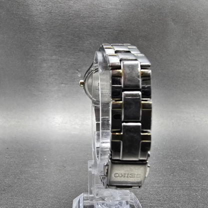 Seiko Solar Watch Women 24mm MOP Dial Two Tone Round V115-0AB0 Runs Bracelet7