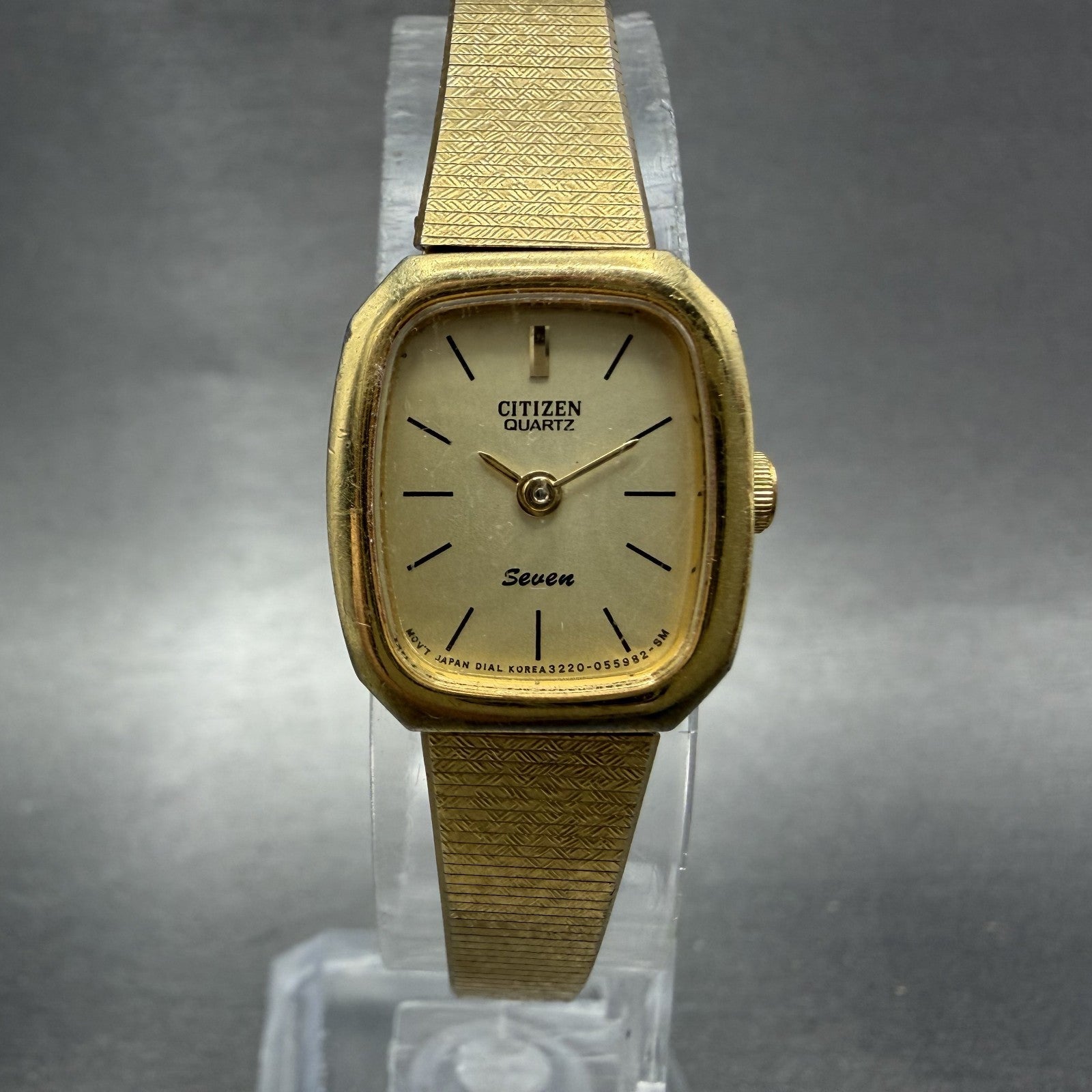 Citizen Seven Watch Women 17mm Champagne Dial Gold Tone Rectangle New Battery BD0