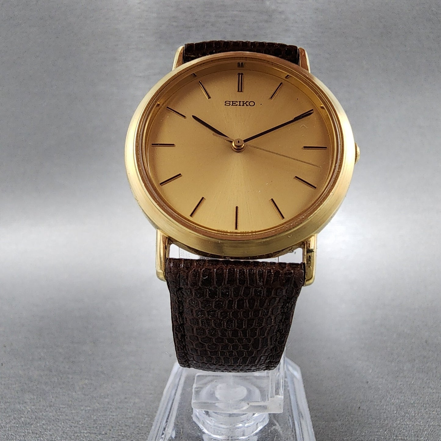 Seiko Watch Men 33mm Gold Dial Gold Tone Round 7N016B20 New Battery VTG5