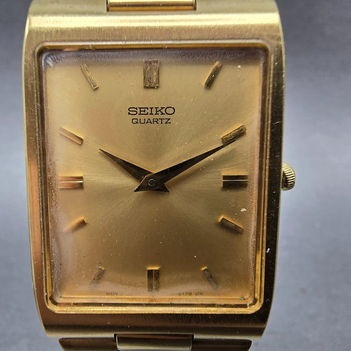 Seiko Tank Watch Men 26mm Champagne Dial Gold Tone Rectangle 5Y94-5119 PARTS2