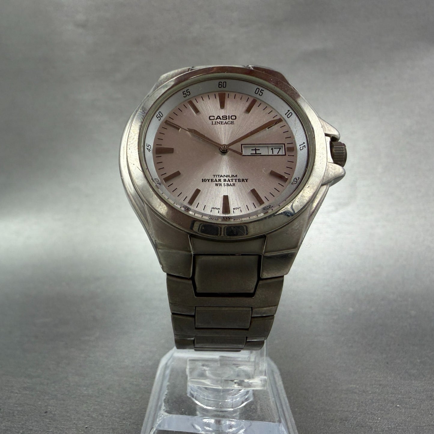 Casio Lineage Titanium Watch Men 38mm Silver Dial Daydate LIN-171J New Battery L5