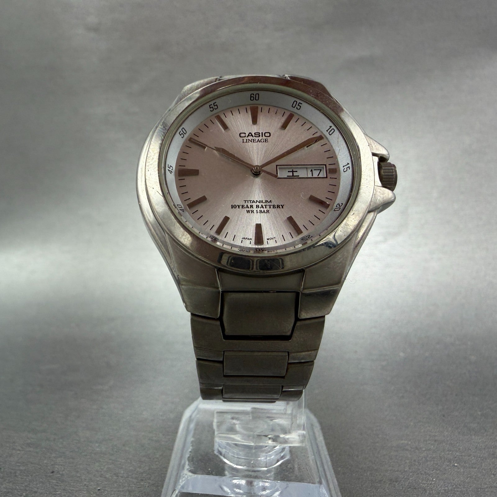 Casio Lineage Titanium Watch Men 38mm Silver Dial Daydate LIN-171J New Battery L5