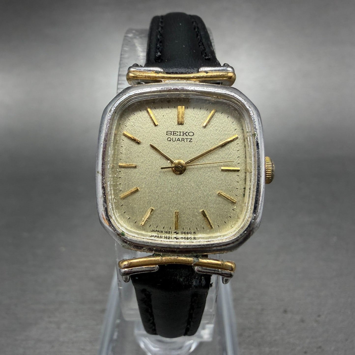 Seiko Watch Women 21mm Champagne Dial Two Tone Rectangle 1421-5400 New Battery0