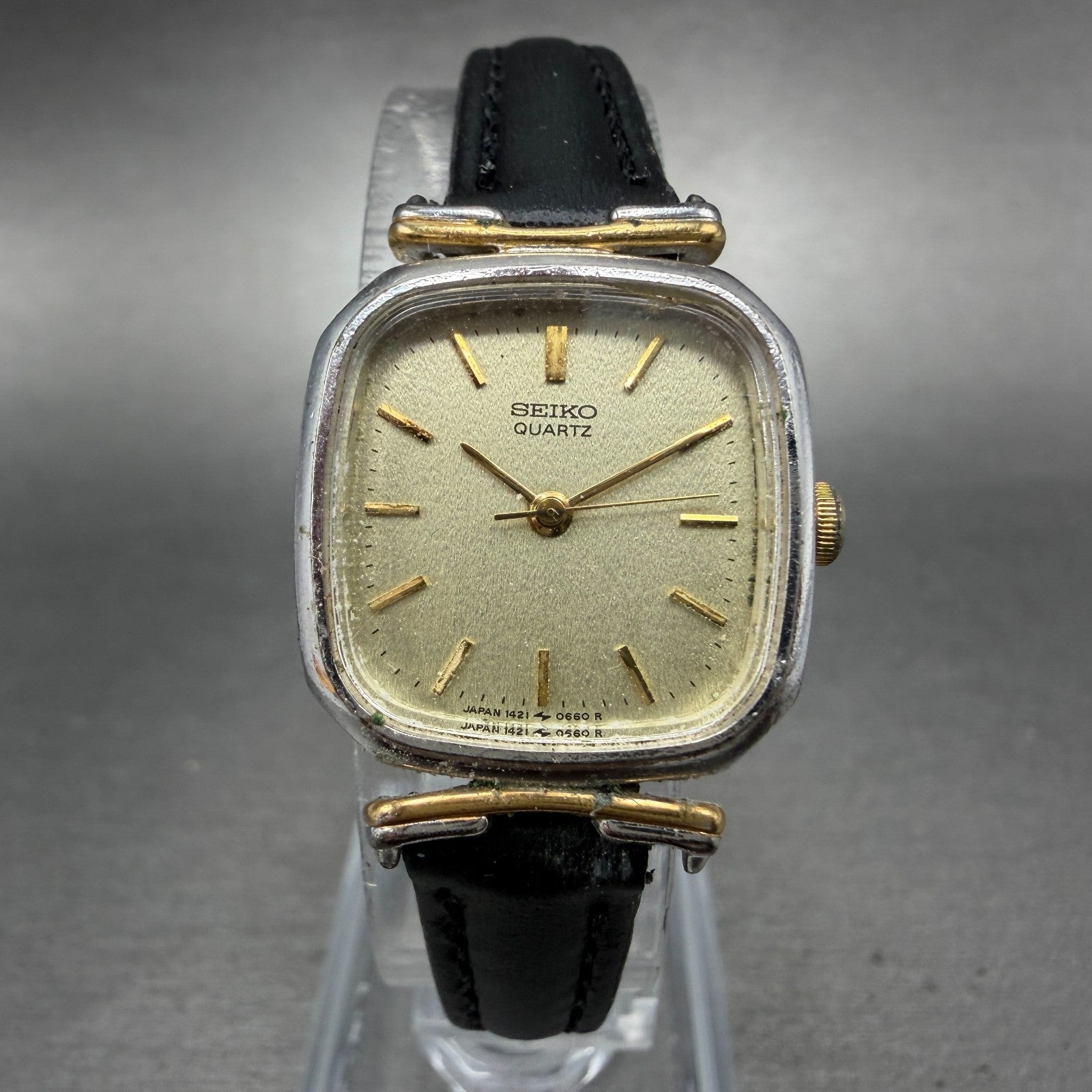 Seiko Watch Women 21mm Champagne Dial Two Tone Rectangle 1421-5400 New Battery0