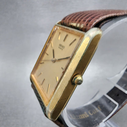 Seiko Tank Watch Men 28mm Champagne dial Gold Tone 78105039 New Battery3