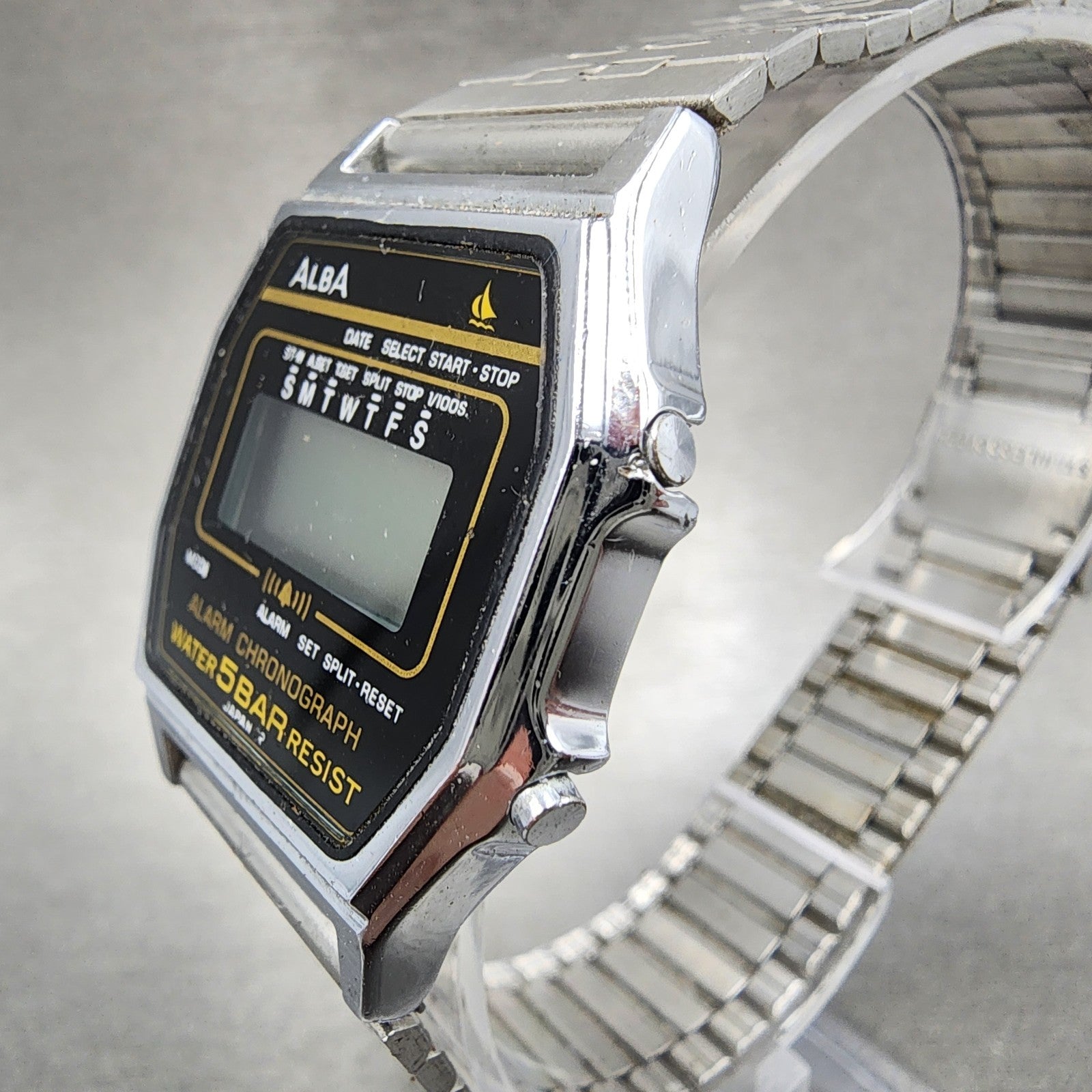Seiko ALBA Digital Watch Men 31mm LCD Alarm Chrono Silver Tone Y7994750 PARTS3